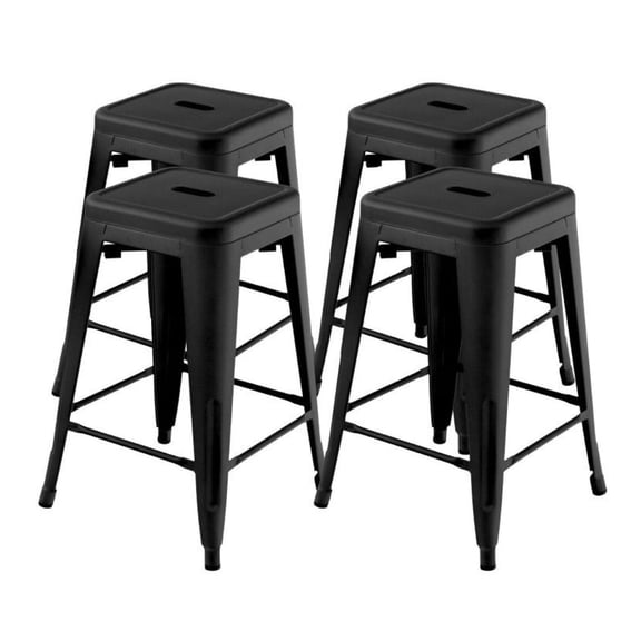 Tolix Style Bar Stools 24 Inch, Stackable Metal Counter Height Chairs - Set of 4