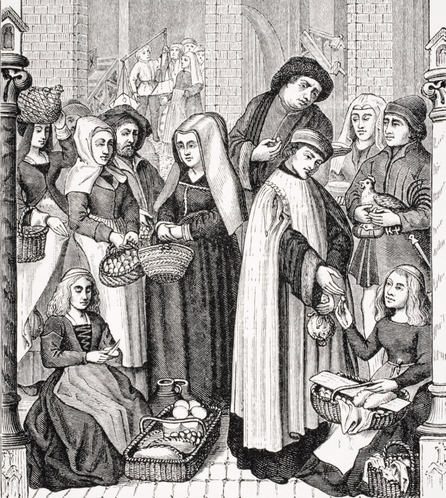 Toll On Markets Levied By A Cleric From A 15Th Century Painted Window In The Cathedral Of Tournay Canvas Art - Ken Welsh Design Pics (13 x 15)