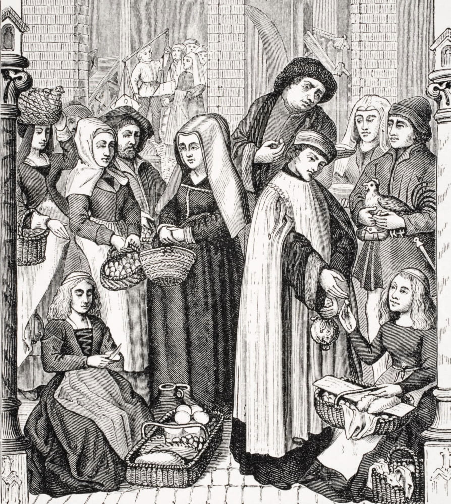 Toll On Markets Levied By A Cleric From A 15Th Century Painted Window In The Cathedral Of Tournay Canvas Art - Ken Welsh Design Pics (26 x 30)
