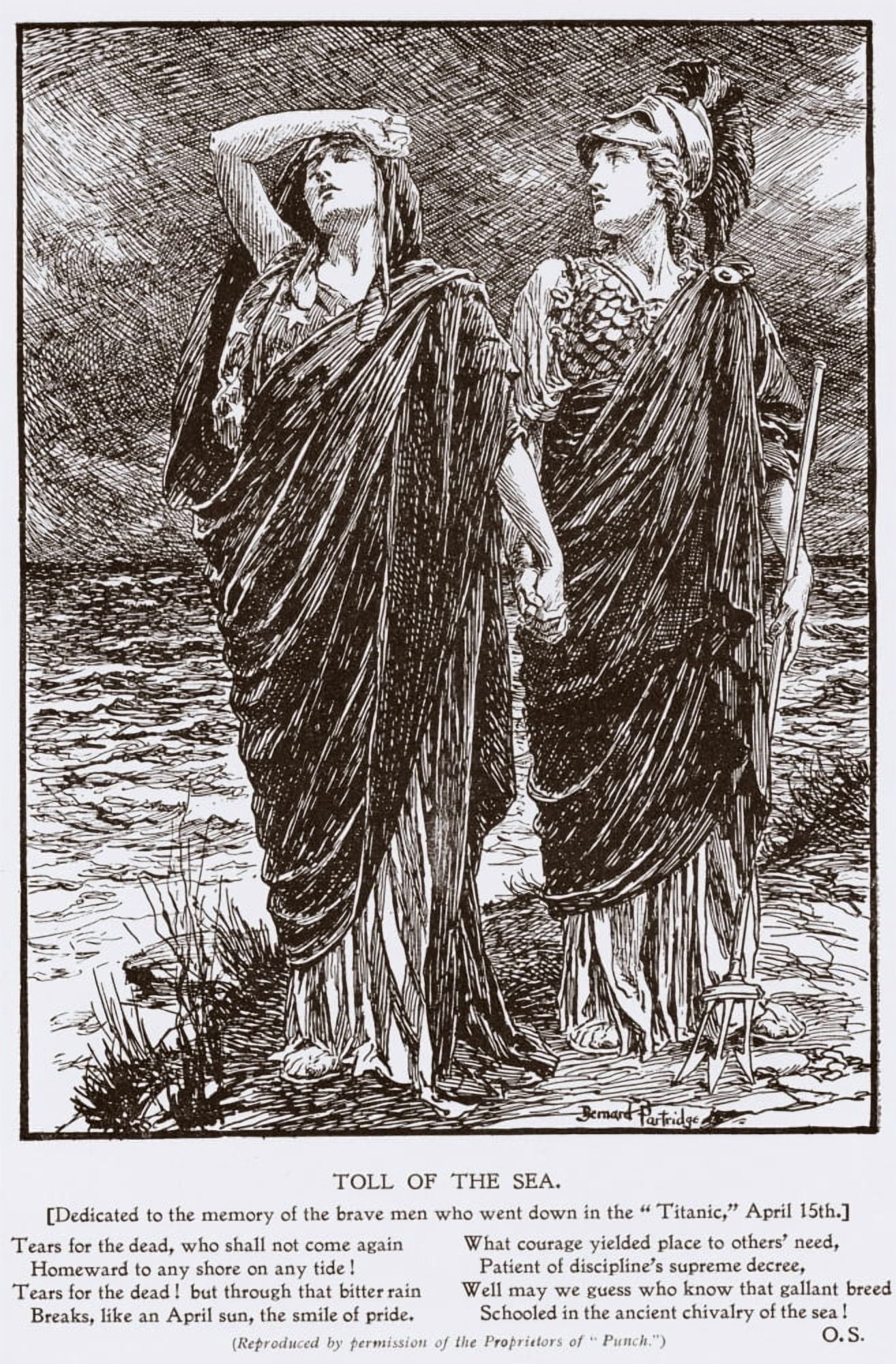 Toll Of The Sea Poem And Allegorical Drawing By Bernard Partridge Dedicated To The Memory Of The Brave Men Who Went Down In The Titanic Canvas Art - Ken Welsh Design Pics (24 x 36)