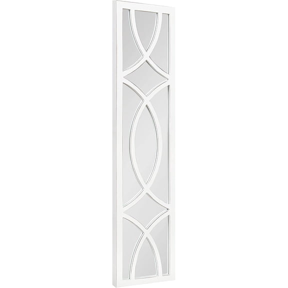 Tolland Decorative Wooden Panel Wall Mirror, 12" x 48", Soft White, Rustic Windowpane Accent Piece