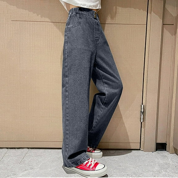 Tollder Girl High Elastic Waist Flare Leg Pants Casual Long Wide Leg Pants Jeans Trousers Jeans for Teens 10-12 Years