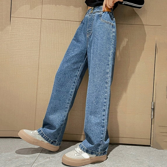 Tollder Girl High Elastic Waist Flare Leg Pants Casual Long Wide Leg Pants Jeans Trousers Pants for Teens 10-12 Years