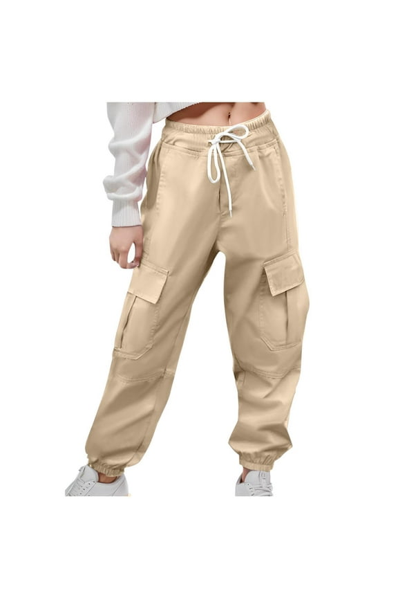 Tollder Teens Boys Girls Cargo Pants Athletic Hiking Joggers Drawstring Pants for Kids Outdoor Workout Lightweight with Pockets