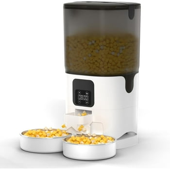 Automatic Cat Feeders for 2 Cats, Timed Auto Feeder Cat Food Dispenser, White, 5L with Double Bowls