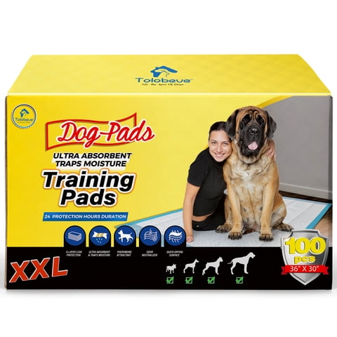 Tolobeve Dog Training Pads, XXL, 30 in x 36 in, 100 Count Disposable Dog Puppy Pee Pads