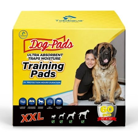 Tolobeve Dog Training Pads, XXL, 30 in x 36 in, 60 Count Disposable Dog Puppy Pee Pads