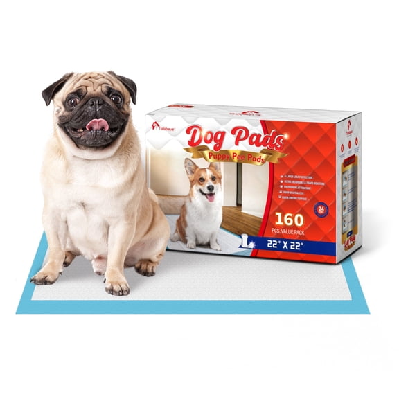 Tolobeve Puppy Pads Training Pads, Large, 22 in x 22 in, 160 Count Disposable Dog Pee Pet Pads