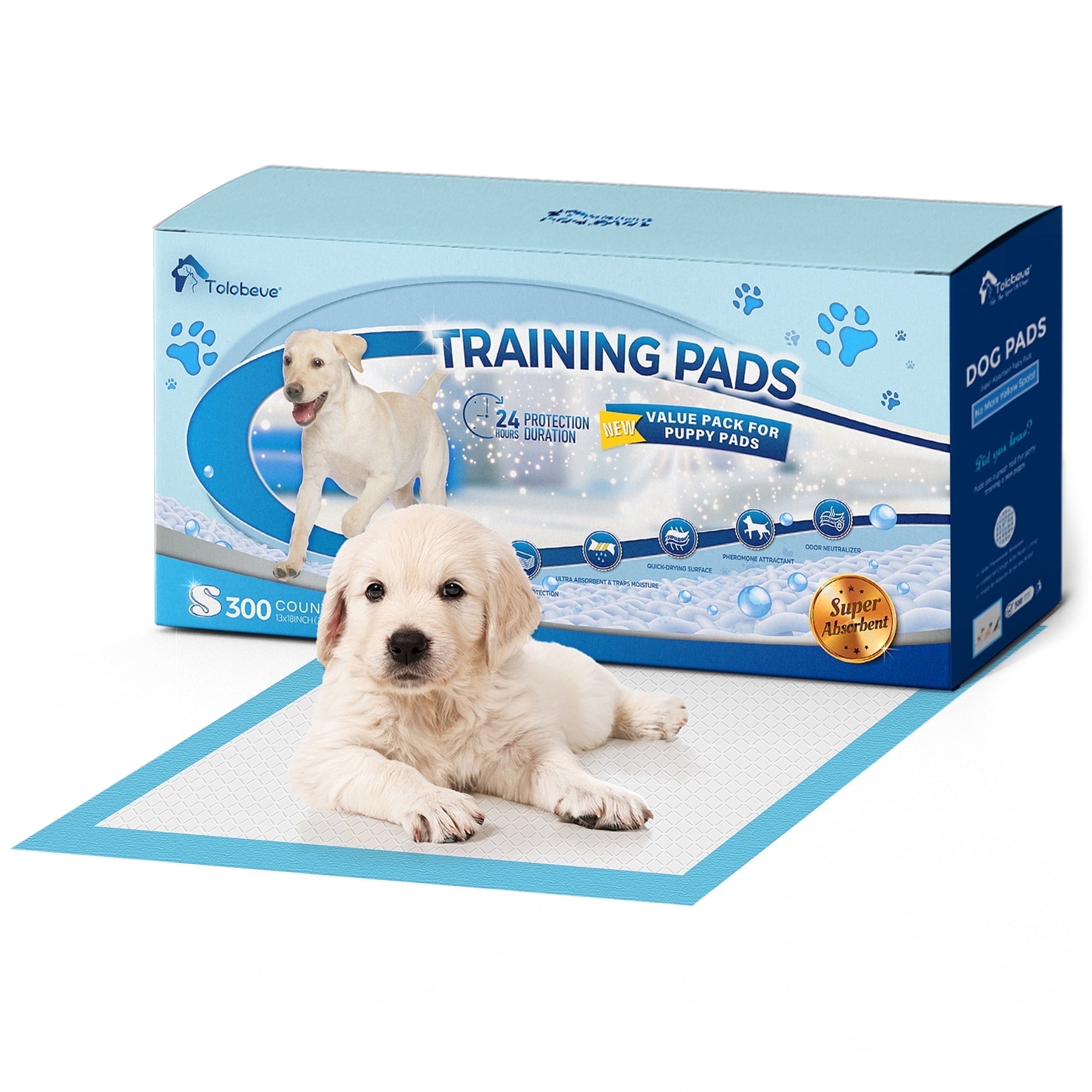 Tolobeve Puppy Absorbent Leak-Proof Training Pads, Small, 13x18 in, 300 Count