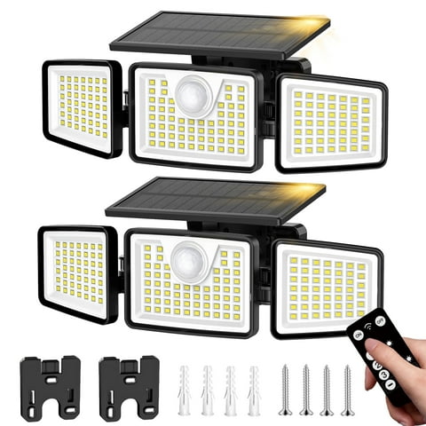 Tolsprint Solar Lights Outdoor with Remote,Motion Sensor Security Lights, 156LED 2500LM Waterproof Solar Flood Lighting with 3 Modes for Yard,Garage,Patio (2 Pack)