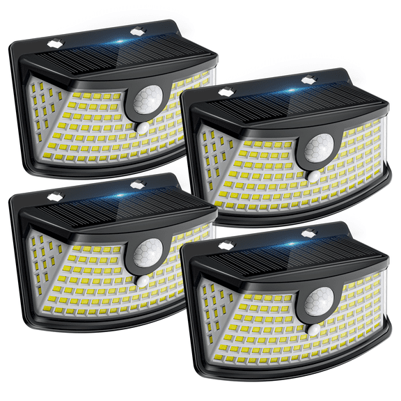 Tolsprint Solar powered outdoor lights 120 LED,270 Degree Wide Angle Motion Sensor Lights,Outdoor Lights with IP65 Waterproof,Solar lights for outside,Front Door,Yard,Garage,Fence(4-Pack)