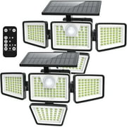Tolsprint Solar Lights Outdoor,  Motion Sensor Security  Lights,3000LM 4 Head 355° Wide Angle Waterproof Solar Powered Outdoor Lights with 3 Modes for Yard,Garage,Patio(Remote,2 Pcs)