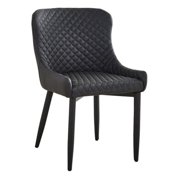 Tom 16 Inch Modern Dining Chair, Dark Gray Vegan Faux Leather, Metal Legs- Saltoro Sherpi