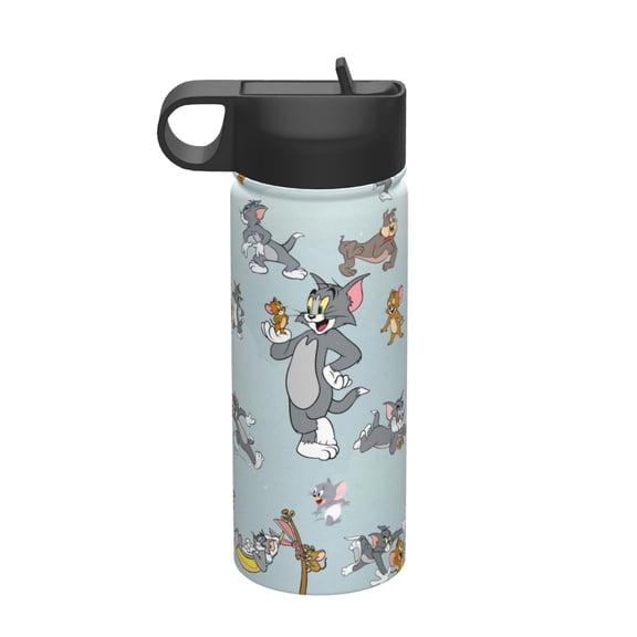 Tom And Jerry 18oz Insulated Water Bottle, Cartoon Stainless Steel Sports Water Kettle with Straw, Travel Outdoor Portable Cup Gift for Boys Girls
