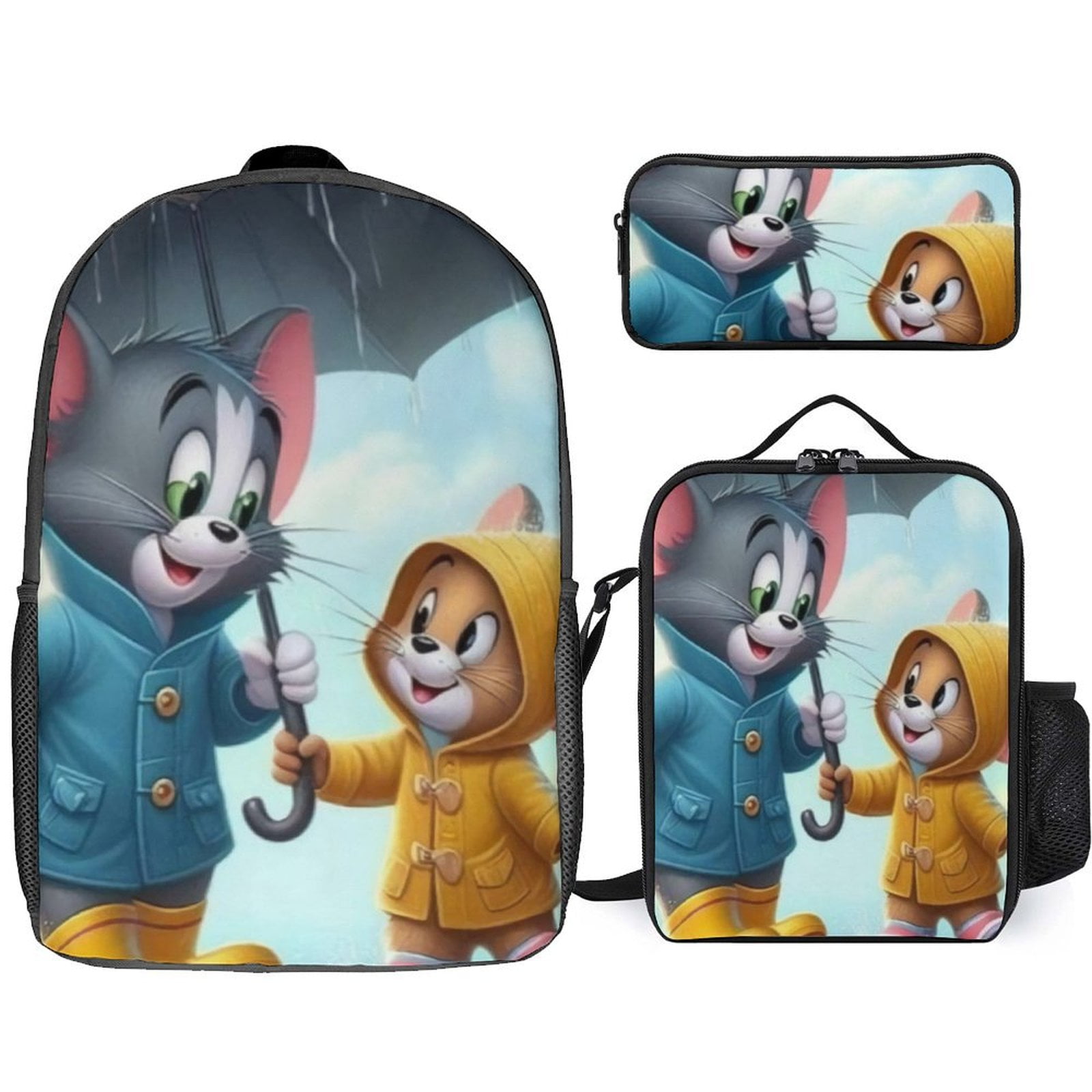 Tom And Jerry Anime Print School Bag 3 Pcs Set, Backpack, Lunch Bag ...