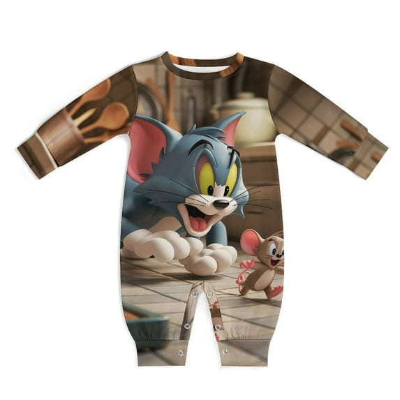 Tom And Jerry Baby Onesie Romper Footless Infant Long Sleeve Jumpsuit for Boys Girls
