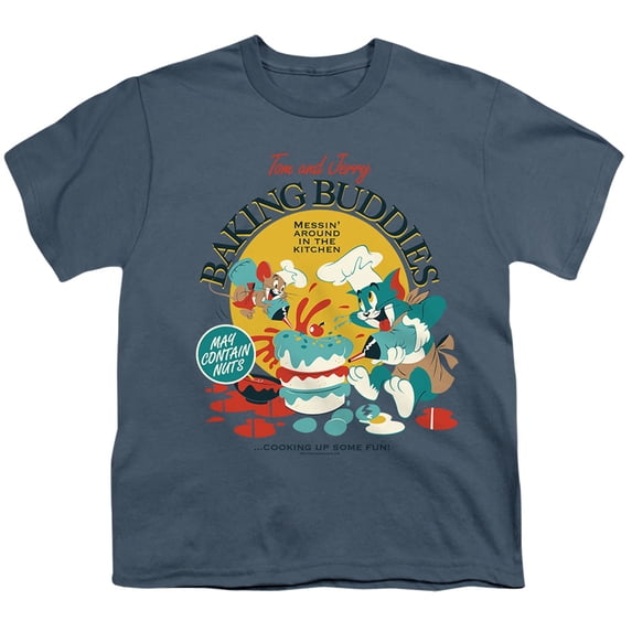 Tom And Jerry Baking Buddies Kids T Shirt (Large) for Youth Toddler Boys and Girls, Slate