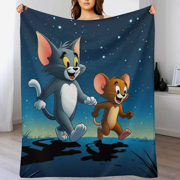Tom And Jerry Blanket Cute Soft Lightweight Fuzzy Plush Throw Blankets Cozy Flannel Blankets for Sofa Couch Travel Home Bedroom Decor Gifts 30"x40"