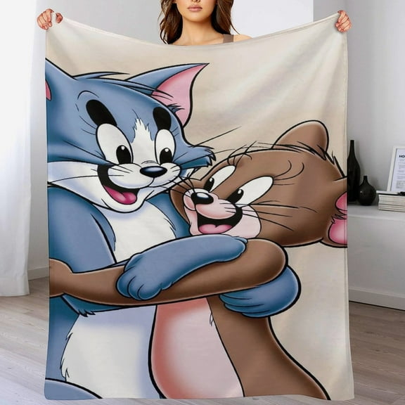 Tom And Jerry Blanket Cute Soft Lightweight Fuzzy Plush Throw Blankets Cozy Flannel Blankets for Sofa Couch Travel Home Bedroom Decor Gifts 30"x40"