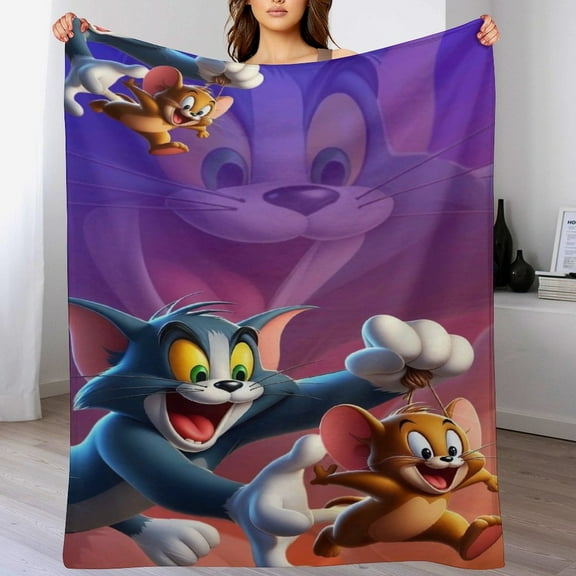 Tom And Jerry Blanket Cute Soft Lightweight Fuzzy Plush Throw Blankets Cozy Flannel Blankets for Sofa Couch Travel Home Bedroom Decor Gifts 30"x40"
