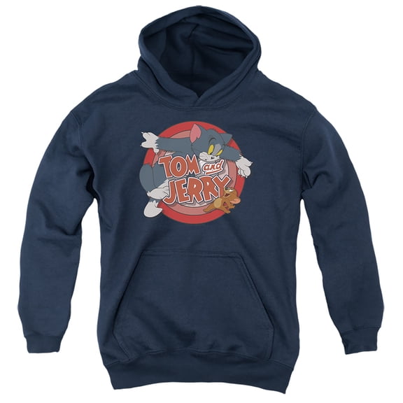 Tom And Jerry Cat & Mouse Kids Pull-Over Hoodie (Small) for Youth Boys and Girls, Navy