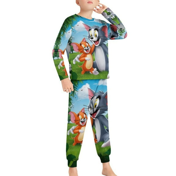 Tom And Jerry Ki-ds Pajamas 2 Piece Pjs Set Little Big Bo-ys Gi-rls Sleepwear