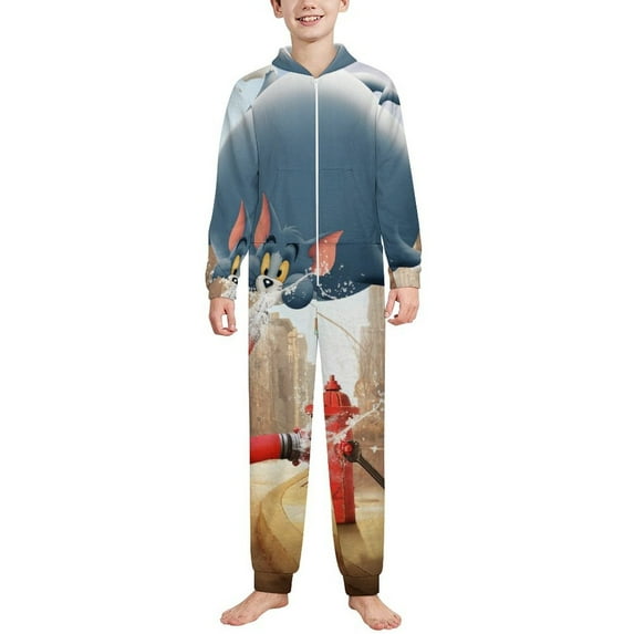 Tom And Jerry Kids Hooded Jumpsuit Union Suit Onesie One Piece Blanket for Boys Girls