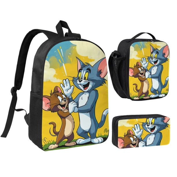 Tom And Jerry Laptop Backpack 3 Piece Set with Lunch Box And Pencil ...
