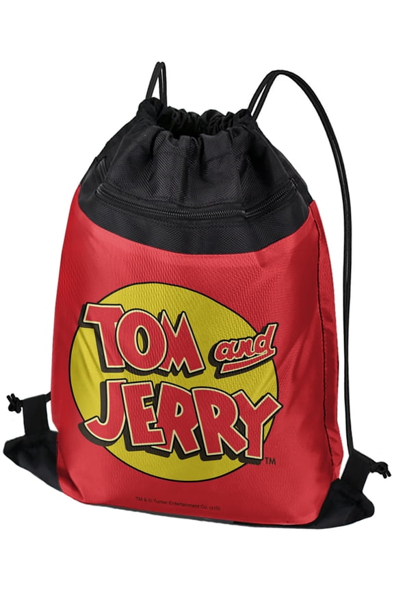 Tom And Jerry Logo Drawstring Backpack Sports Bag Sackpack 17" x 13", Perfect for Gym, Yoga or Practice