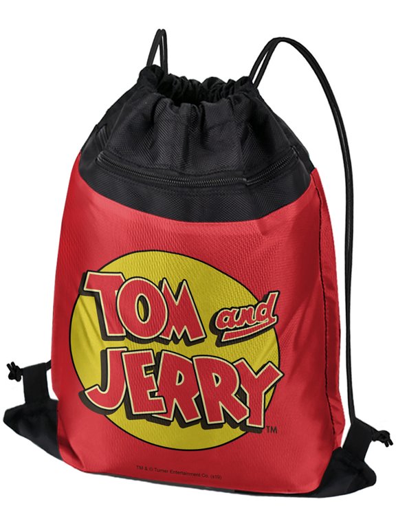 Tom And Jerry Logo Drawstring Backpack Sports Bag Sackpack 17" x 13", Perfect for Gym, Yoga or Practice