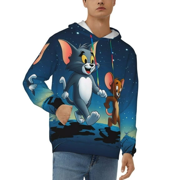 Tom And Jerry Men's Hoodie Graphic Printed Long Sleeve Drawstring Hooded Sweatshirt Unisex Adult Pullover Tops Outerwear