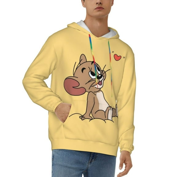 Tom And Jerry Men's Hoodie Graphic Printed Long Sleeve Drawstring Hooded Sweatshirt Unisex Adult Pullover Tops Outerwear