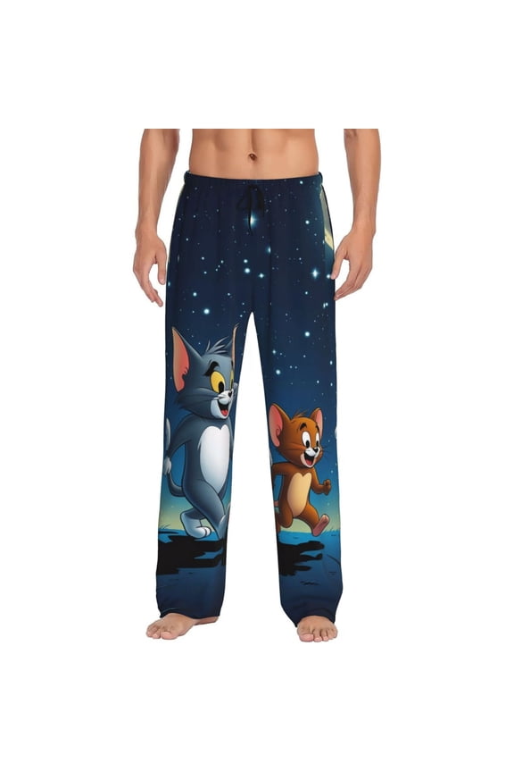 Tom And Jerry Men's Pajama Pants Cartoon All Over Print Elastic Waistband Sleep Pants with Pockets Drawstring, Soft Unisex Lounge Bottoms Sleepwear