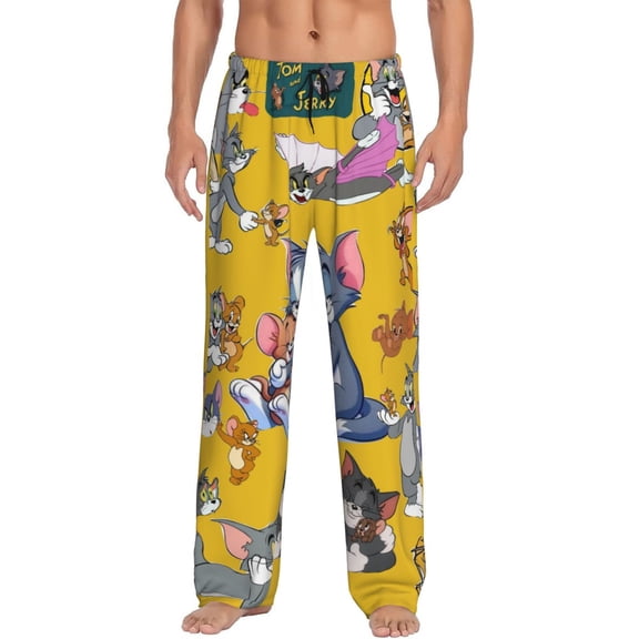 Tom And Jerry Men's Pajama Pants Cartoon All Over Print Elastic Waistband Sleep Pants with Pockets Drawstring, Soft Unisex Lounge Bottoms Sleepwear