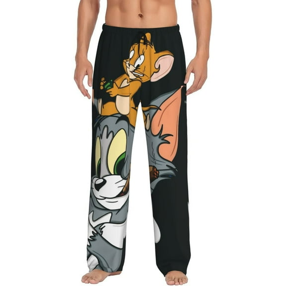 Tom And Jerry Men's Pajama Pants Cartoon All Over Print Elastic Waistband Sleep Pants with Pockets Drawstring, Soft Unisex Lounge Bottoms Sleepwear