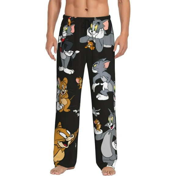 Tom And Jerry Men's Pajama Pants Cartoon All Over Print Elastic Waistband Sleep Pants with Pockets Drawstring, Soft Unisex Lounge Bottoms Sleepwear