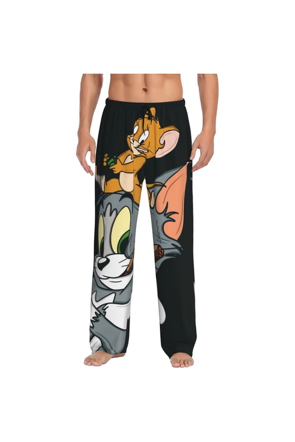 Tom And Jerry Men's Pajama Pants Cartoon All Over Print Elastic Waistband Sleep Pants with Pockets Drawstring, Soft Unisex Lounge Bottoms Sleepwear