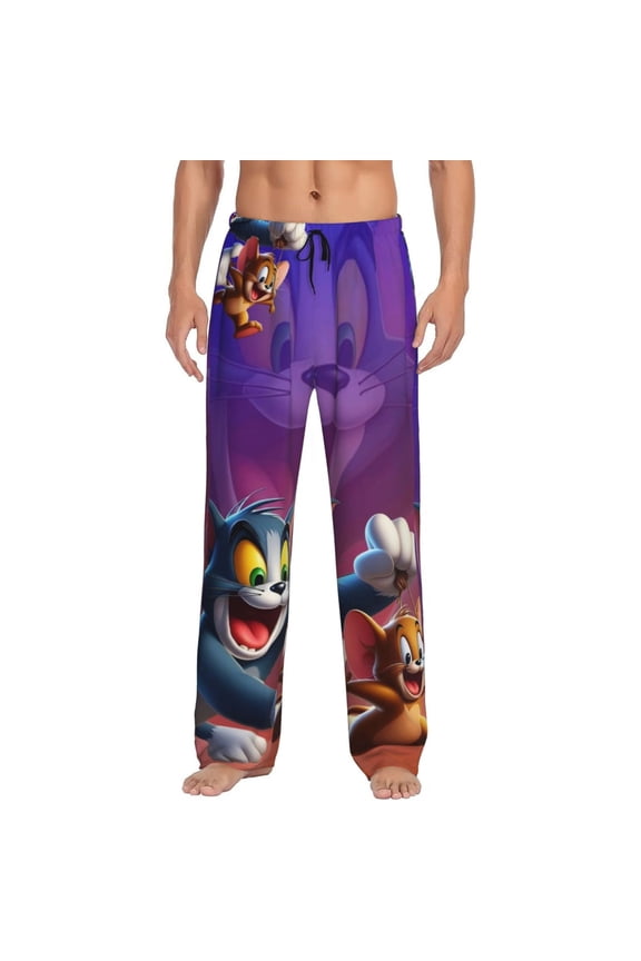 Tom And Jerry Men's Pajama Pants Cartoon All Over Print Elastic Waistband Sleep Pants with Pockets Drawstring, Soft Unisex Lounge Bottoms Sleepwear