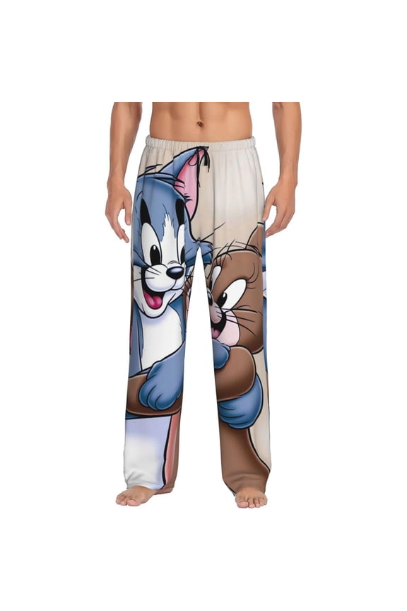 Tom And Jerry Men's Pajama Pants Cartoon All Over Print Elastic Waistband Sleep Pants with Pockets Drawstring, Soft Unisex Lounge Bottoms Sleepwear