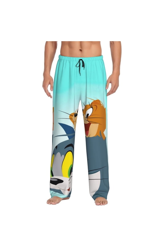 Tom And Jerry Men's Pajama Pants Cartoon All Over Print Elastic Waistband Sleep Pants with Pockets Drawstring, Soft Unisex Lounge Bottoms Sleepwear