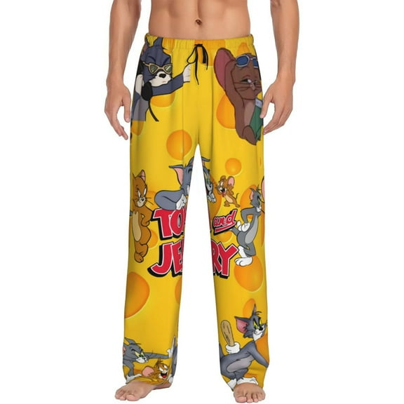 Tom And Jerry Men's Pajama Pants Cartoon All Over Print Elastic Waistband Sleep Pants with Pockets Drawstring, Soft Unisex Lounge Bottoms Sleepwear