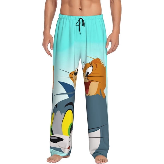 Tom And Jerry Men's Pajama Pants Cartoon All Over Print Elastic Waistband Sleep Pants with Pockets Drawstring, Soft Unisex Lounge Bottoms Sleepwear