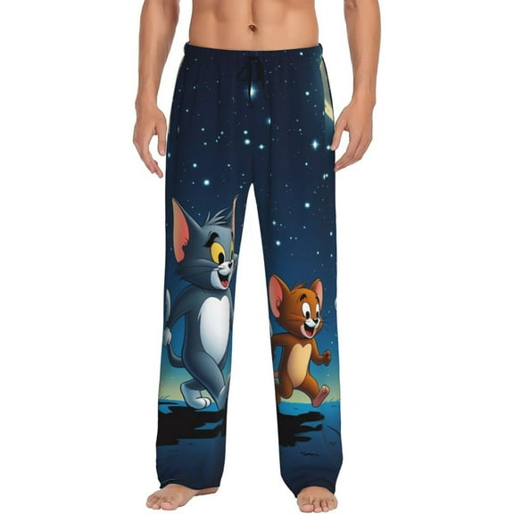 Tom And Jerry Men's Pajama Pants Cartoon All Over Print Elastic Waistband Sleep Pants with Pockets Drawstring, Soft Unisex Lounge Bottoms Sleepwear