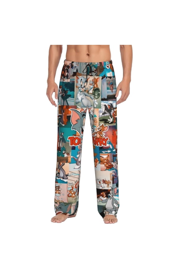 Tom And Jerry Men's Pajama Pants Cartoon All Over Print Elastic Waistband Sleep Pants with Pockets Drawstring, Soft Unisex Lounge Bottoms Sleepwear