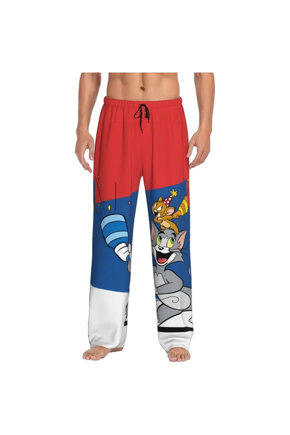 Tom And Jerry Men's Pajama Pants Cartoon All Over Print Elastic Waistband Sleep Pants with Pockets Drawstring, Soft Unisex Lounge Bottoms Sleepwear