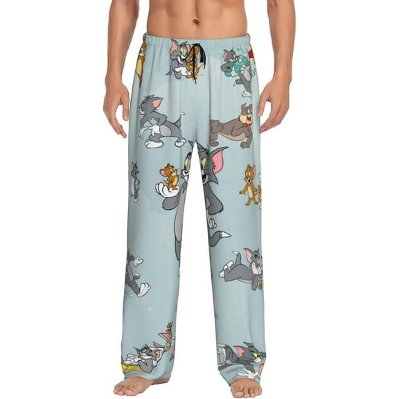 Tom And Jerry Men's Pajama Pants Cartoon All Over Print Elastic Waistband Sleep Pants with Pockets Drawstring, Soft Unisex Lounge Bottoms Sleepwear