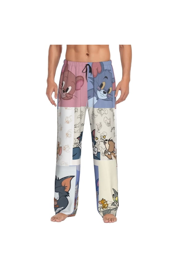 Tom And Jerry Men's Pajama Pants Cartoon All Over Print Elastic Waistband Sleep Pants with Pockets Drawstring, Soft Unisex Lounge Bottoms Sleepwear