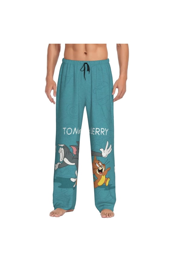 Tom And Jerry Men's Pajama Pants Cartoon All Over Print Elastic Waistband Sleep Pants with Pockets Drawstring, Soft Unisex Lounge Bottoms Sleepwear
