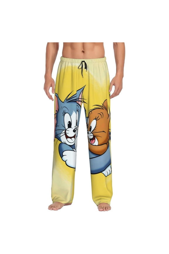 Tom And Jerry Men's Pajama Pants Cartoon All Over Print Elastic Waistband Sleep Pants with Pockets Drawstring, Soft Unisex Lounge Bottoms Sleepwear
