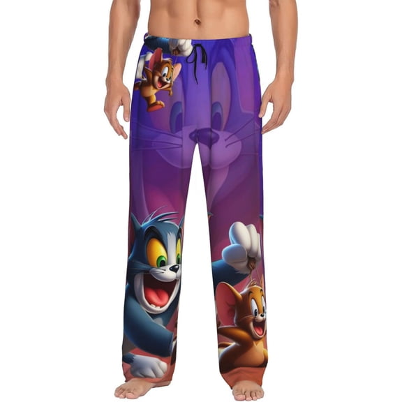 Tom And Jerry Men's Pajama Pants Cartoon All Over Print Elastic Waistband Sleep Pants with Pockets Drawstring, Soft Unisex Lounge Bottoms Sleepwear